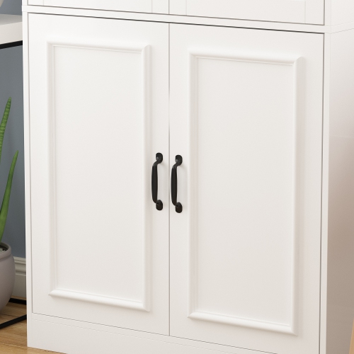 Homsee Tall Storage Cabinet with 2 Glass Doors, Wooden Display Cabinet for Home Office or Living Room, White