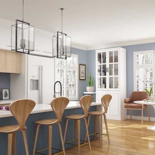 Homsee Tall Storage Cabinet with 2 Glass Doors, Wooden Display Cabinet for Home Office or Living Room, White