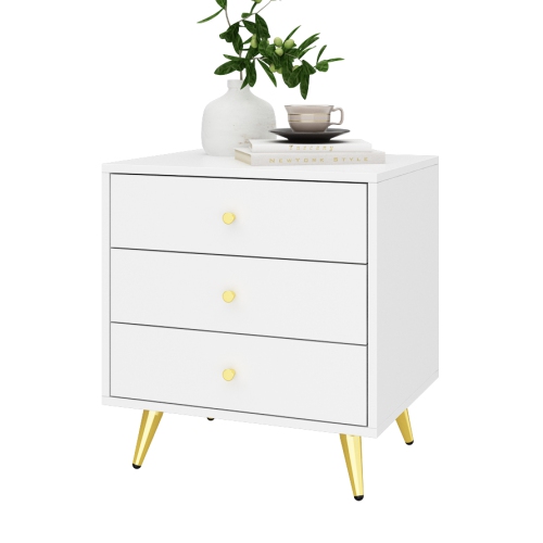 HOMSEE  Modern 3-Drawer Dresser With Gold Accents, Compact Storage for Bedroom Or Living Room (19.7" W X 15.7" D X 20.8" H) In White