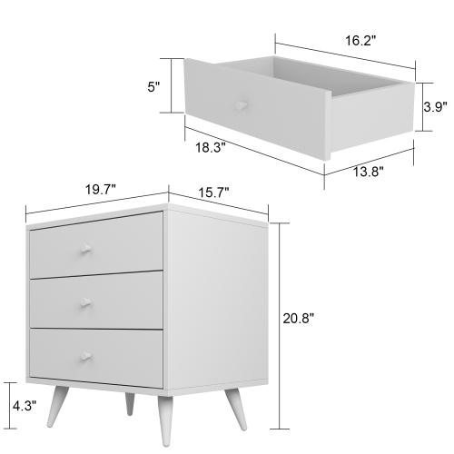 Homsee Modern 3-Drawer Dresser with Gold Accents, Compact Storage for Bedroom or Living Room White