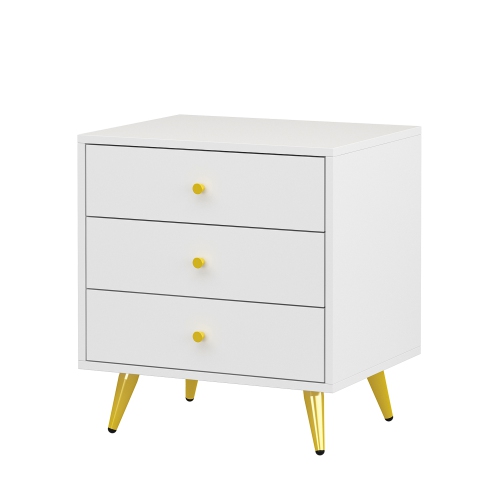 Famapy Modern 3-Drawer Dresser with Gold Accents and Spacious Storage for Bedroom or Living Room White