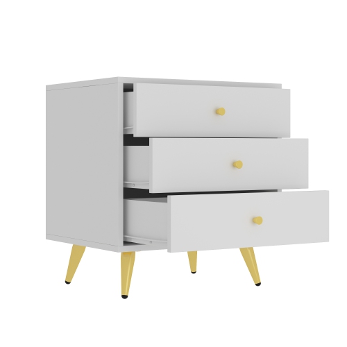 Famapy Modern 3-Drawer Dresser with Gold Accents and Spacious Storage for Bedroom or Living Room White