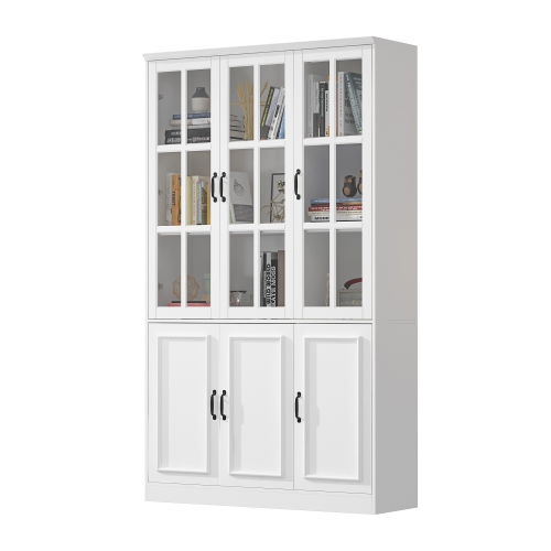 Homsee Tall Bookcase with Glass Doors, Adjustable Shelves, and Ample Storage for Home Library or Study White