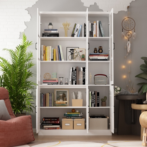 Homsee Tall Bookcase with Glass Doors, Adjustable Shelves, and Ample Storage for Home Library or Study White