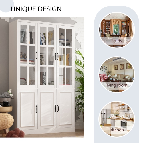 Homsee Tall Bookcase with Glass Doors, Adjustable Shelves, and Ample Storage for Home Library or Study White