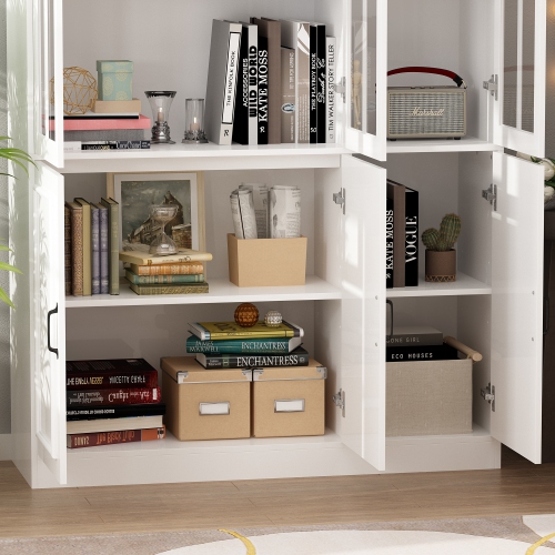 Homsee Tall Bookcase with Glass Doors, Adjustable Shelves, and Ample Storage for Home Library or Study White