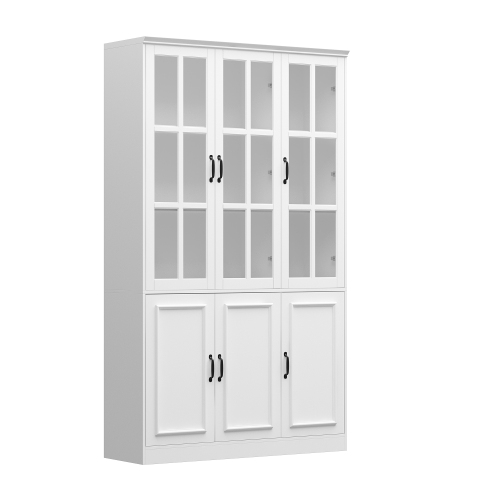 Homsee Tall Bookcase with Glass Doors, Adjustable Shelves, and Ample Storage for Home Library or Study White
