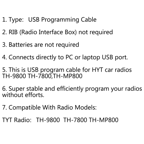 1 Set USB Programming Cable For TYT TH-9800 Car Two Way Radio With CD SoftWare