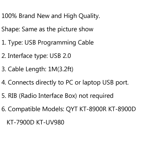 1Pc USB Programming Cable For QYT KT-8900 KT-7900D KT-UV980 Walkie Talkie Radio