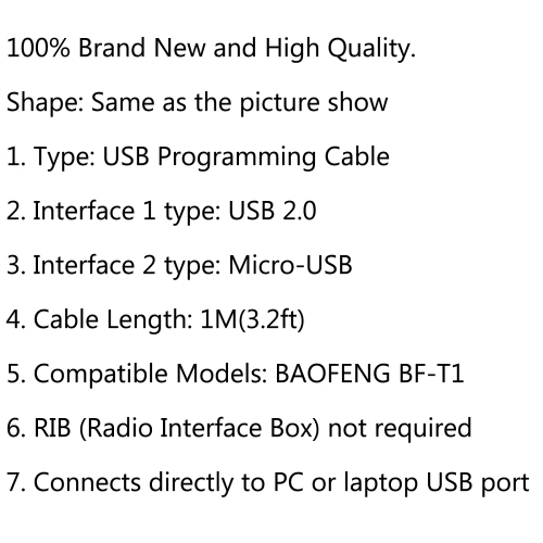 4PCS USB Programming Cable For BAOFENG BF-T1 Mini Walkie Talkie Mobile Radio