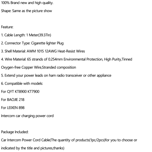 2 câble d'alimentation allume-cigare pour QYT KT8900 KT7900 BAOJIE 218 LEIXEN 898