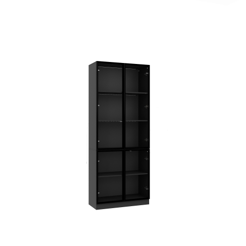 HOMSEE  Modern Glass Door Display Cabinet With Adjustable Shelves And Led Lighting (31.5" W X 14.2" D X 78.7" H) In Black