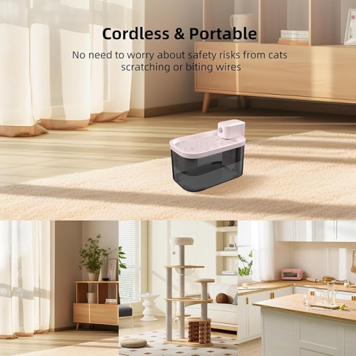 DOGNESS 3L Wireless Cat Water Fountain, Upgrade Ultra Filtration Pet Fountain 5000mAh Rechargeable Battery Operated Automatic Dog Water Dispenser