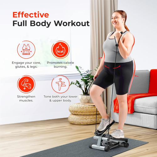 Health & Fitness Mini Stepper for Exercise at Home, Stair Stepper Workout Machine with Resistance Bands, Full Body Cardio Equipment, Optional Smart