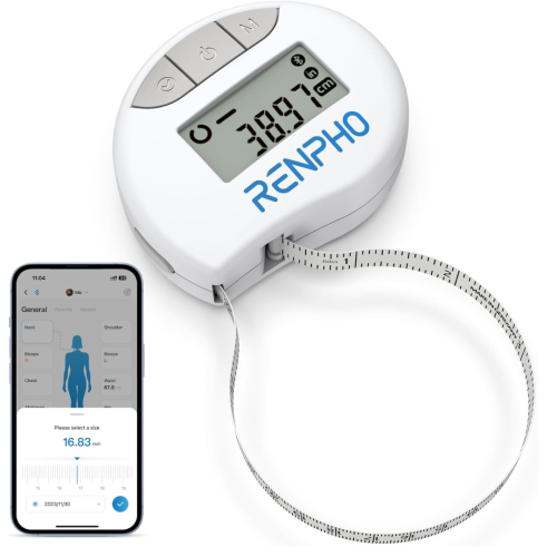 Smart Tape Measure RENPHO Bluetooth Measuring Tapes for Body Measurement Muscle Gain Fitness Bodybuilding Retractable Circumferences Inches & cm
