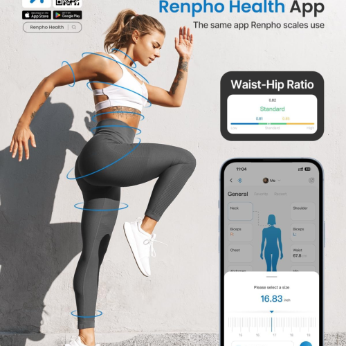 Smart Tape Measure RENPHO Bluetooth Measuring Tapes for Body Measurement Muscle Gain Fitness Bodybuilding Retractable Circumferences Inches & cm