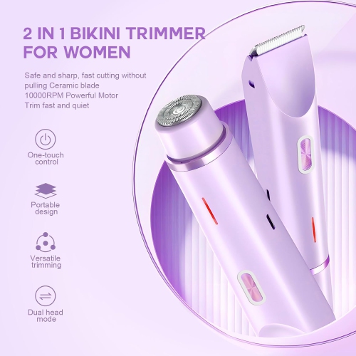 Dual Head Women Shaver,Bikini Trimmer for Women,Electric Bikini Trimmer, Electric Lady Shaver,Wet & Dry Use Hair Removal-Purple