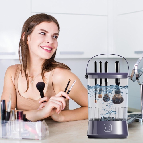 Electric Makeup Brush Cleaner,Makeup Brush Cleaning Machine,Automatic Makeup Brush Cleaner,Cosmetic Brush Cleaning Tool-Purple