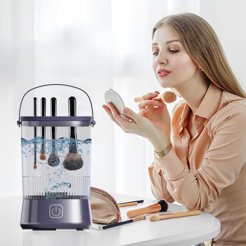 Electric Makeup Brush Cleaner,Makeup Brush Cleaning Machine,Automatic Makeup Brush Cleaner,Cosmetic Brush Cleaning Tool-Purple
