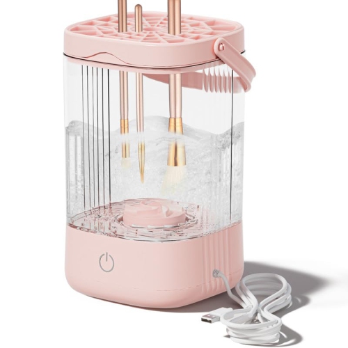 Electric Makeup Brush Cleaner,Portable Makeup Brushes Cleaning Machine,Automatic Spinning Cosmetic Brushes Washer,Make Up Brush Cleaner Tool-Pink