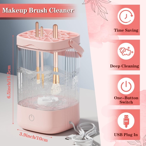 Electric Makeup Brush Cleaner,Portable Makeup Brushes Cleaning Machine,Automatic Spinning Cosmetic Brushes Washer,Make Up Brush Cleaner Tool-Pink