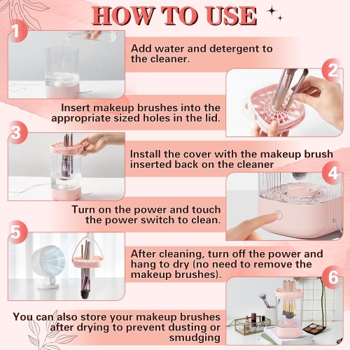 Electric Makeup Brush Cleaner,Portable Makeup Brushes Cleaning Machine,Automatic Spinning Cosmetic Brushes Washer,Make Up Brush Cleaner Tool-Pink