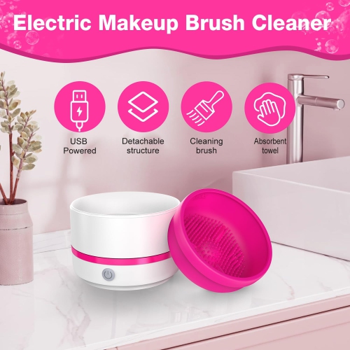 Makeup Brush Cleaner Machine,Electric Makeup Brush Cleaner,Automatic Spinning Make up Brush Cleaner Fast Deep Cleaning for All Size Makeup Brush &