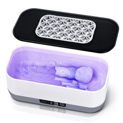 Rechargeable Ultrasonic Cleaner For Makeup Brush,Blue Light Sterilization Box High Capacity Makeup Brush Cleaner With Silicone Tray For Drying