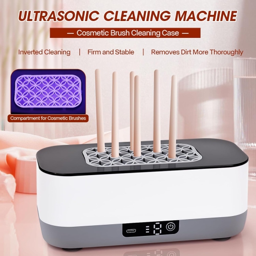 Rechargeable Ultrasonic Cleaner For Makeup Brush,Blue Light Sterilization Box High Capacity Makeup Brush Cleaner With Silicone Tray For Drying