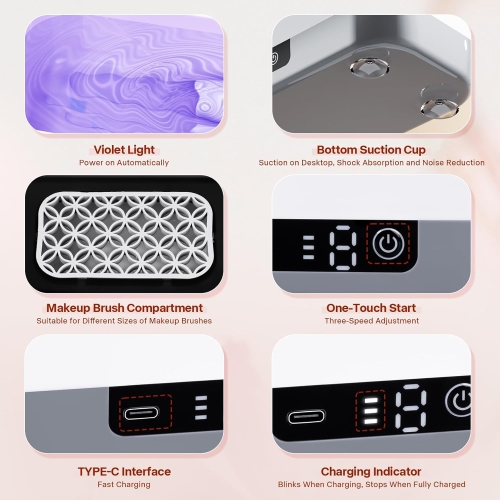 Rechargeable Ultrasonic Cleaner For Makeup Brush,Blue Light Sterilization Box High Capacity Makeup Brush Cleaner With Silicone Tray For Drying