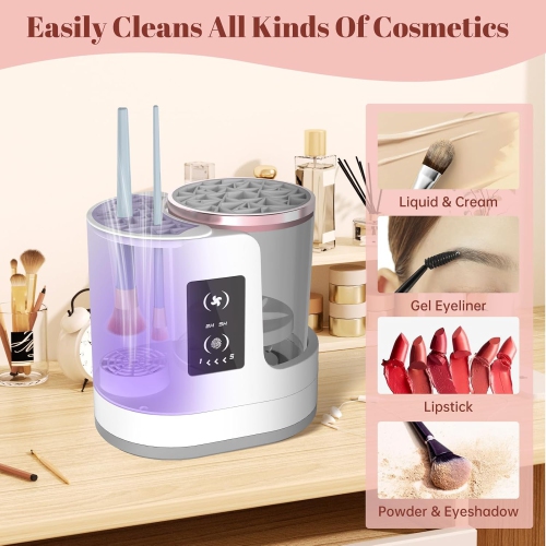 Electric Makeup Brush Cleaner Machine with Makeup Brush Dryer-Holder,Portable Automatic USB Cosmetic Brushes Cleaner Tool for All Size Beauty Makeup