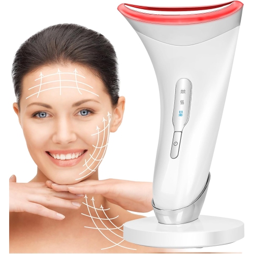 Face & Neck Massager,Facial Skin Care Tool,Portable Face Neck Device for Skin Care,Red Light Therapy Facial Massager for Face Lifting Tightening-White