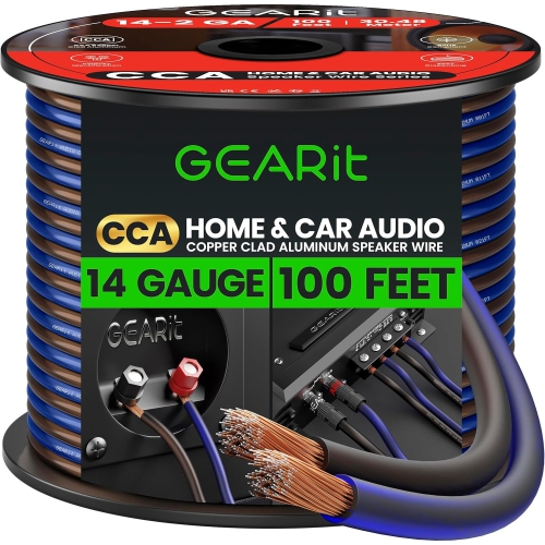 14 Gauge Car Speaker Wire, GEARit Pro Series (100 Feet-Translucent Black/Blue