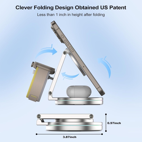 Foldable 360º Rotatable Zinc Alloy 3-in-1 Magnetic Wireless Charger,3 in 1 Charging Station,Charging Stand