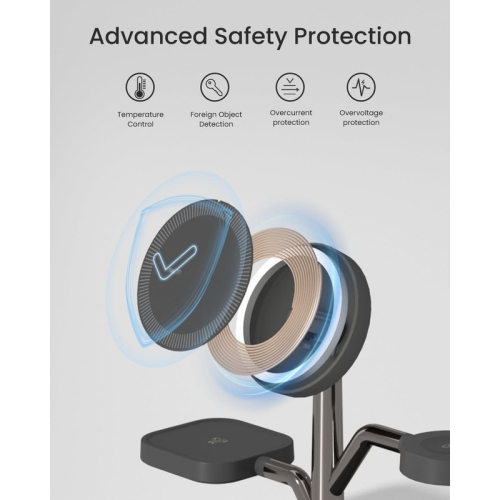 3 in 1 Charging Station for Apple Devices, Fast Charging Magsafe Charger Stand with LED Light and 20W PD Adapter, Wireless Nightstand Charger