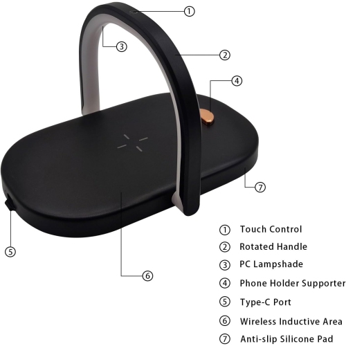 Bedside Lamp with Wireless Charger, 3 in 1 Touch Lamp, Phone Holder, Dimmable Wireless Charging Lamp, 3 Color Modes Touch Control LED Night Light