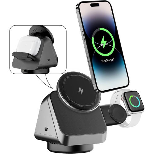 Wireless 3 in 1 Charging Station for Multiple Devices, Magnetic Rotatable Charger Stand Availabl