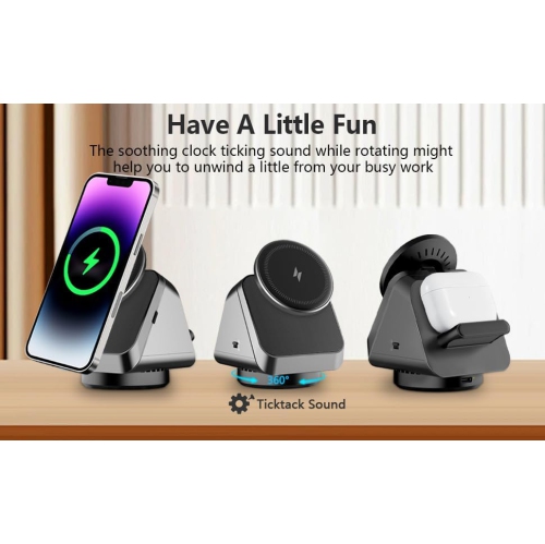 Wireless 3 in 1 Charging Station for Multiple Devices, Magnetic Rotatable Charger Stand Availabl