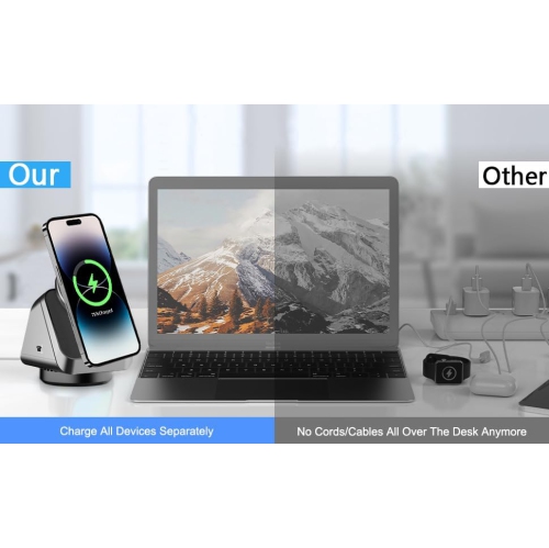 Wireless 3 in 1 Charging Station for Multiple Devices, Magnetic Rotatable Charger Stand Availabl