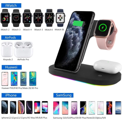 Wireless Charger, 3 in 1 Wireless Charging Station Qi-Certified for iPhone,iWatch Series,AirPods