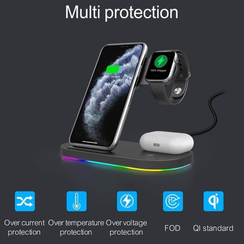 Wireless Charger, 3 in 1 Wireless Charging Station Qi-Certified for iPhone,iWatch Series,AirPods