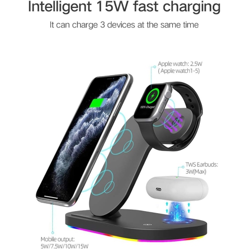 Wireless Charger, 3 in 1 Wireless Charging Station Qi-Certified for iPhone,iWatch Series,AirPods