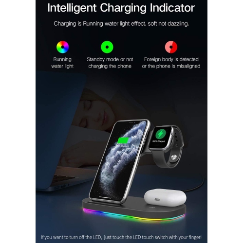 Wireless Charger, 3 in 1 Wireless Charging Station Qi-Certified for iPhone,iWatch Series,AirPods