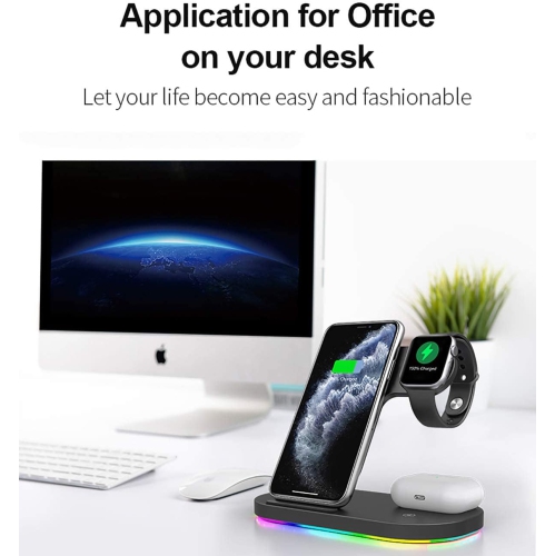 Wireless Charger, 3 in 1 Wireless Charging Station Qi-Certified for iPhone,iWatch Series,AirPods