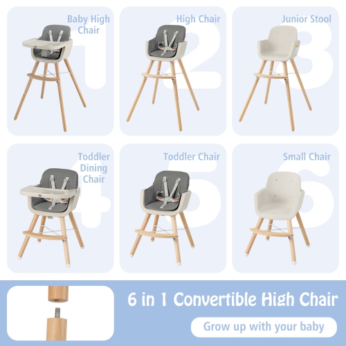 Costway 3 in 1 Convertible Wooden High Chair Baby Toddler Highchair w/ Cushion