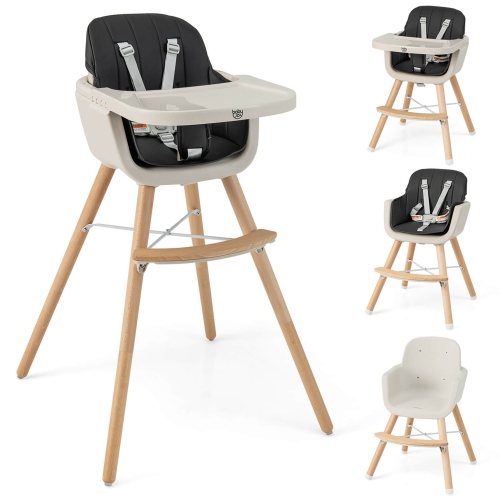 Chaise haute convertible 3 en 1 en bois pour bébé avec coussin de Costway