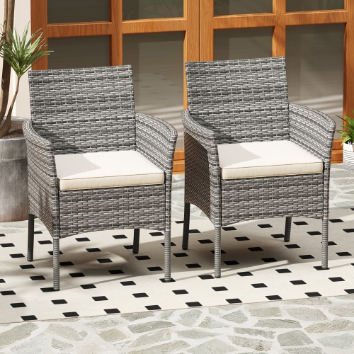 Gymax Outdoor PE Wicker Chairs Set of 4 Patio Dining Armchairs w/ Padded Cushions