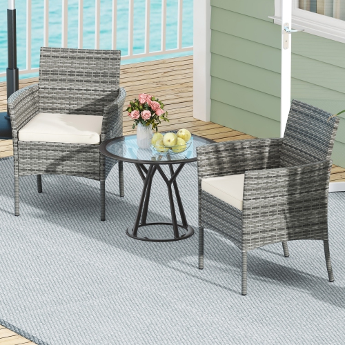 Gymax Outdoor PE Wicker Chairs Set of 4 Patio Dining Armchairs w/ Padded Cushions