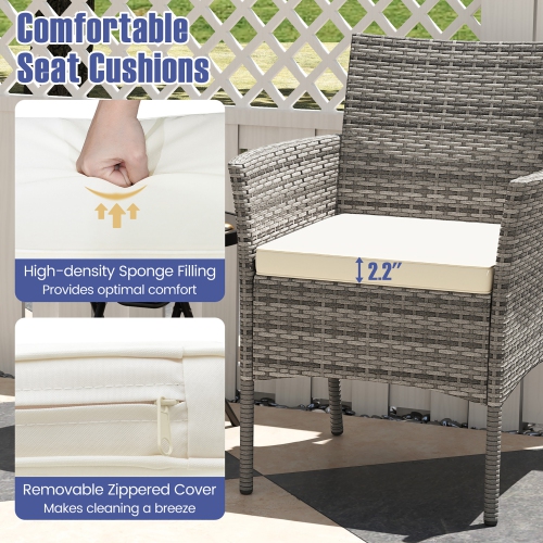 Gymax Outdoor PE Wicker Chairs Set of 4 Patio Dining Armchairs w/ Padded Cushions