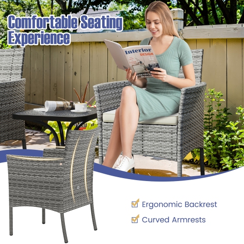 Gymax Outdoor PE Wicker Chairs Set of 4 Patio Dining Armchairs w/ Padded Cushions
